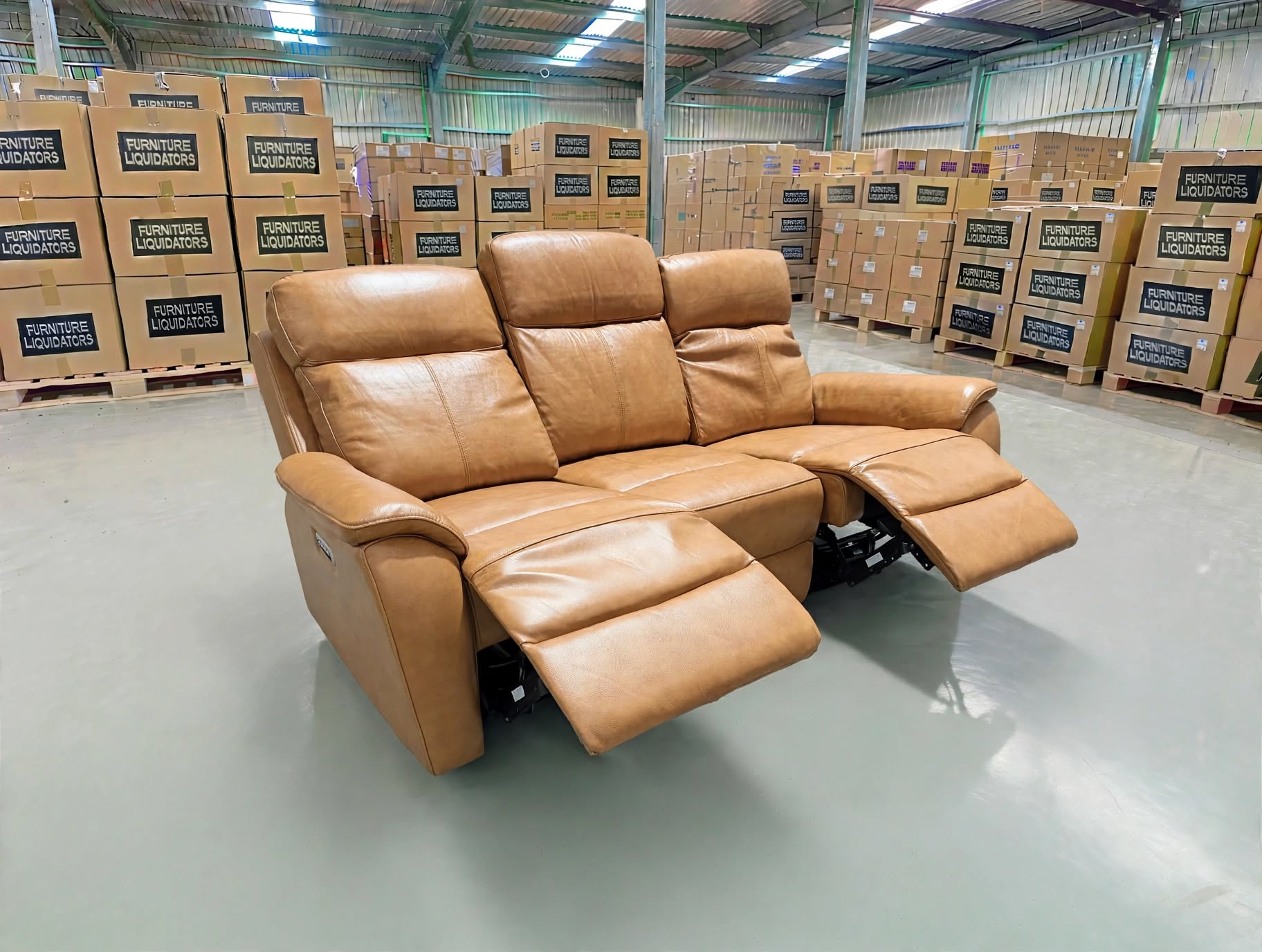 Icon 3 seater with Triple Mech Electric Seat, Headrest & Lumbar In Tan