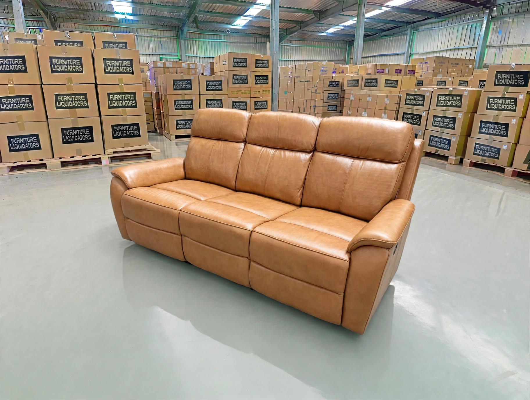 Icon 3 seater with Triple Mech Electric Seat, Headrest & Lumbar In Tan