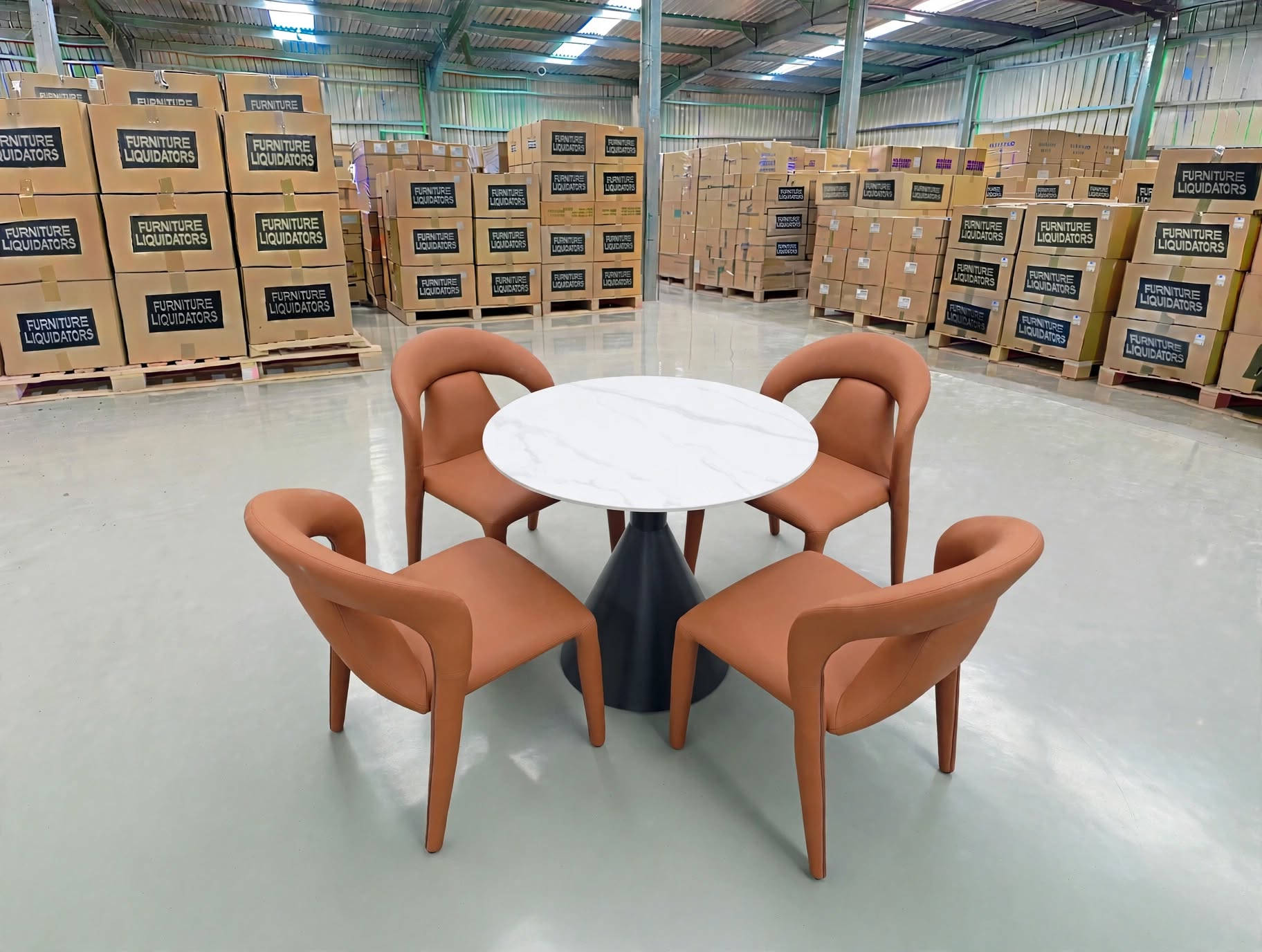Stacy 5 PCE Round Dining Set Sintered Stone Top With Metal Legs